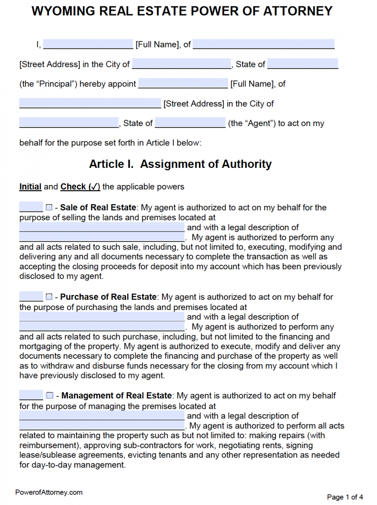 Free Wyoming Power Of Attorney Forms PDF Templates