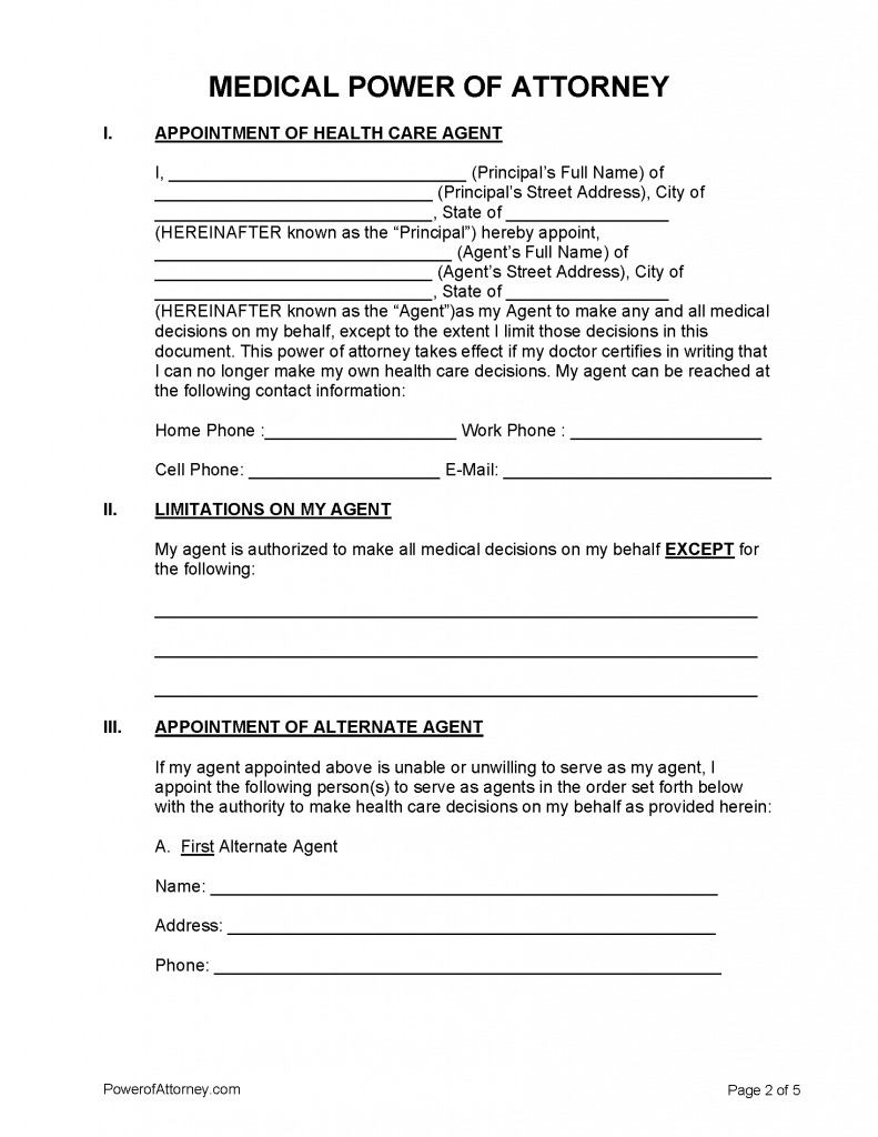 Healthcare Free Blank Printable Medical Power Of Attorney Forms