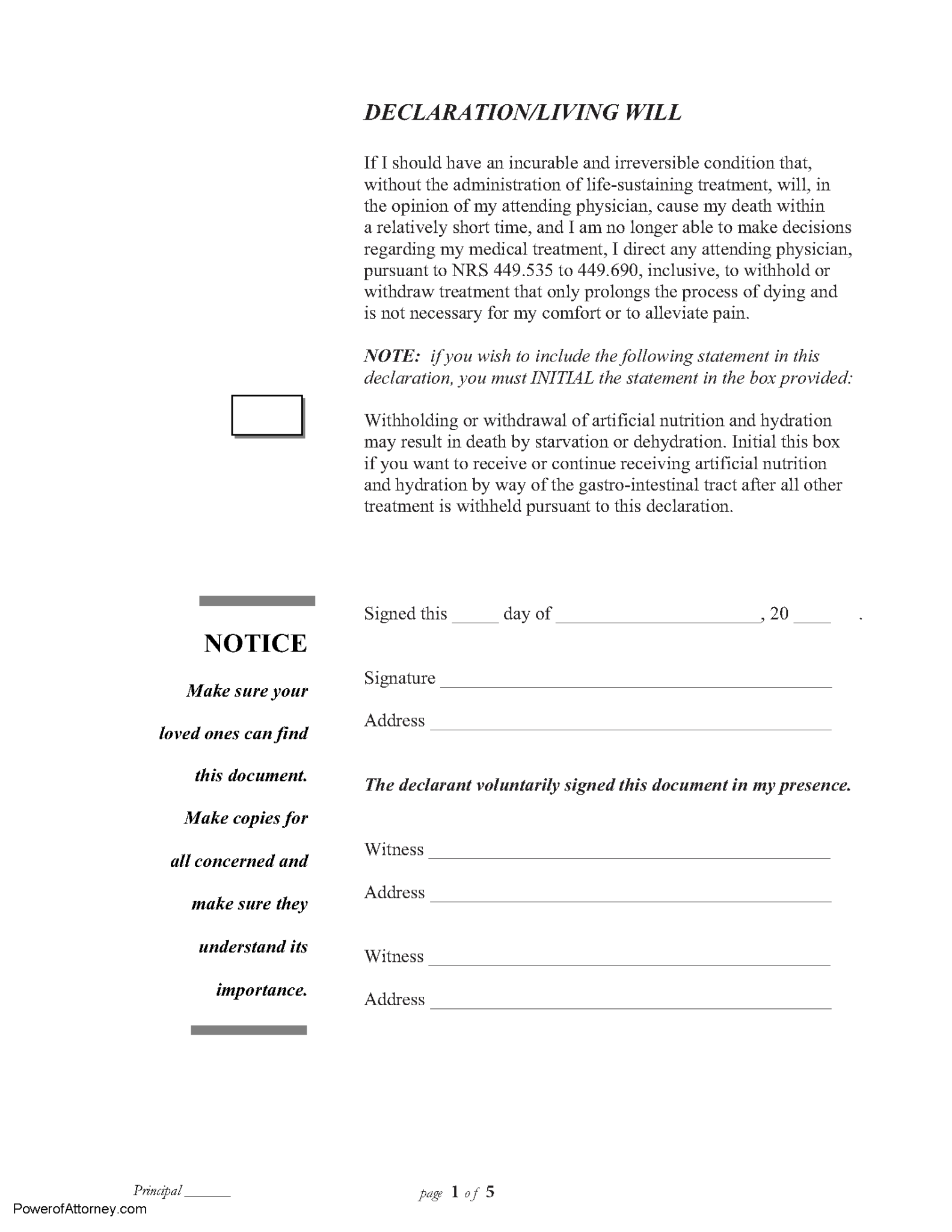 Free nevada power of attorney forms pdf templates